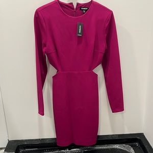 Strong shoulder side cutout mini dress.